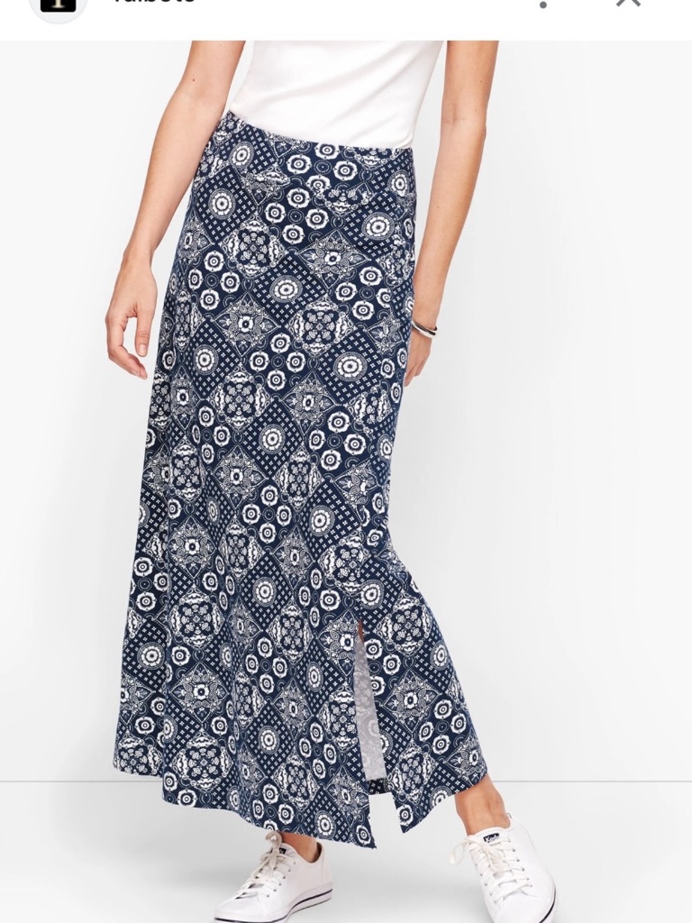 Talbots Plus Diamond Bandana Navy Floral Stretch Maxi Skirt Woman’s 2X